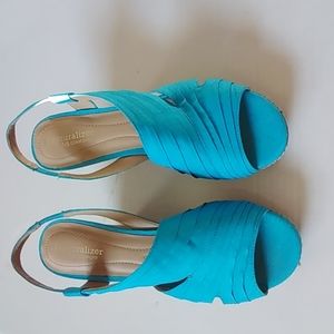 NATURALIZER FABRIC CORK WEDGE HEEL  SANDAL 9 1/2 MED NWOT)